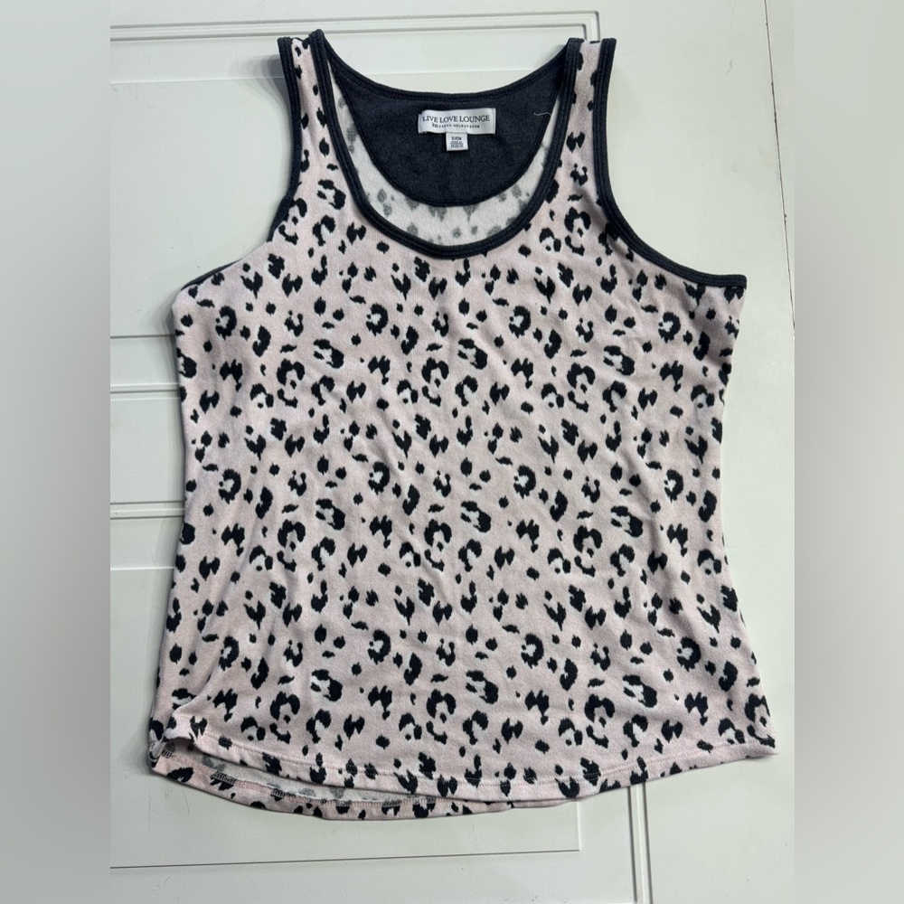 Live Love Lounge Leopard Print Tank Top Sleeveless Blouse Pink Gray S